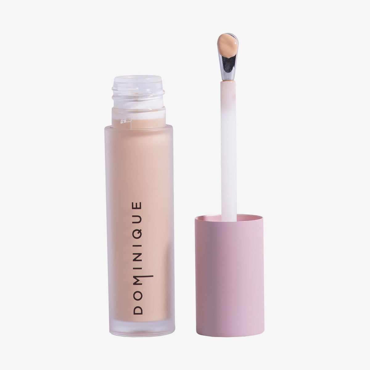 Auf weißem Hintergrund ist eine geöffnete Tube Wide Awake Full Coverage Concealer Cream Brulee mit rosa Kappe und Applikatorstab abgebildet.