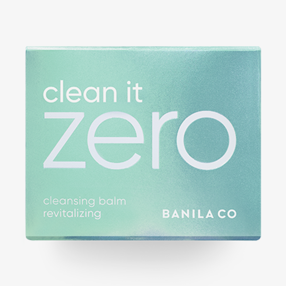 Türkisfarbene Schachtel des Banila Co Clean It Zero Cleansing Balm Revitalizing vor weißem Hintergrund
