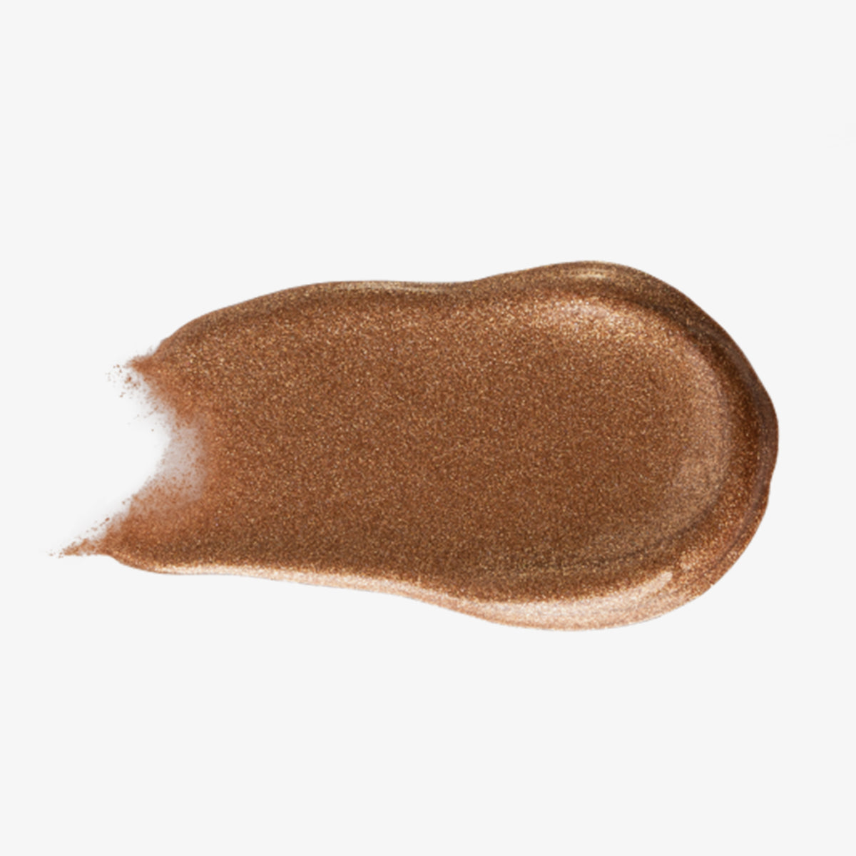 Flüssiger Highlighter in einem warmen Bronzeton mit feinem Schimmer. Der Swatch zeigt eine cremige, lichtreflektierende Textur.