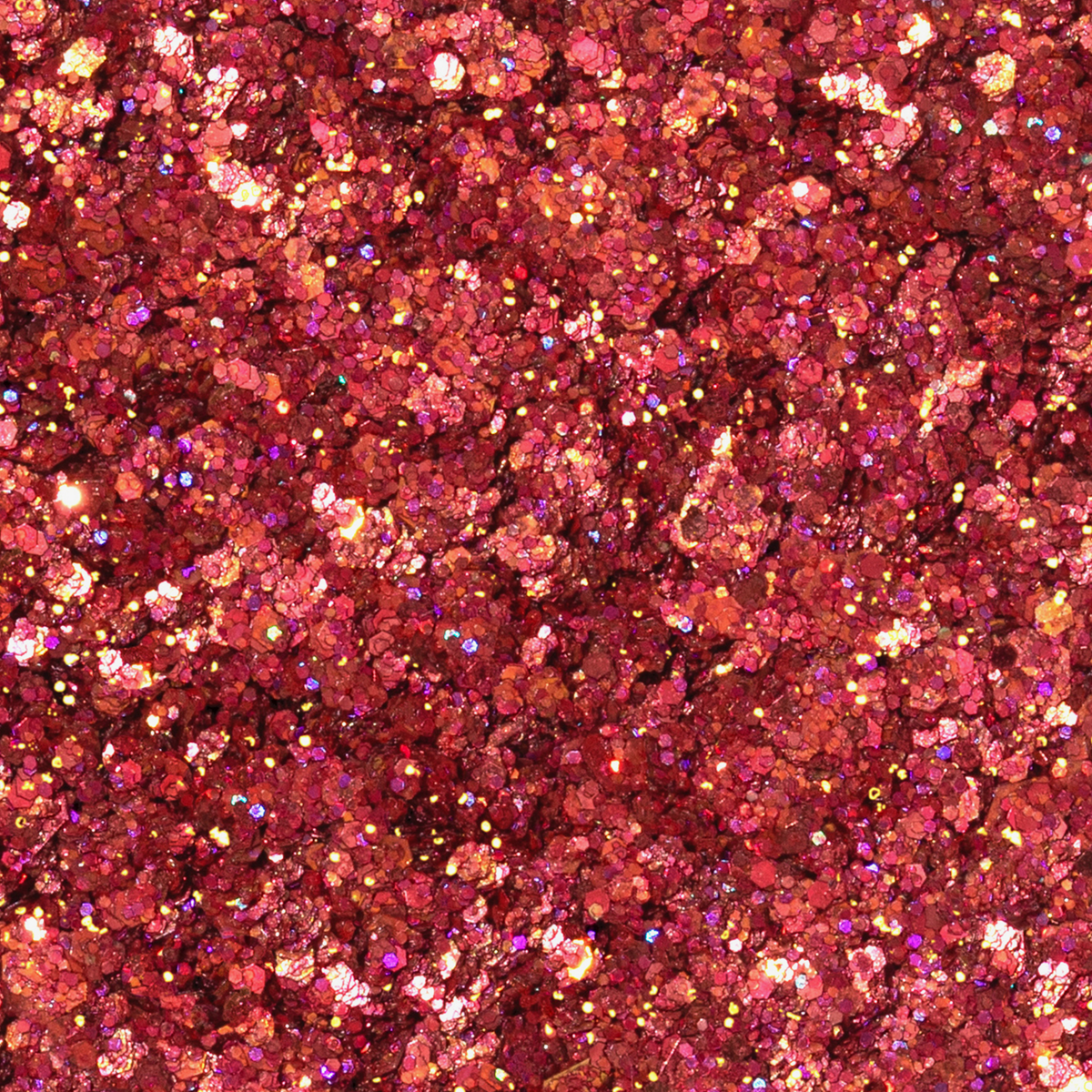 Ruby Lights Glitter Palette mit funkelndem rotem Glitzer in Nahaufnahme, mit Rot, goldenen und schimmernden Highlights.