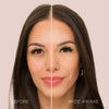 Gesicht einer Frau vor und nach der Verwendung des Wide Awake Full Coverage Concealers Frappuccino; nachher ebenmäßig leuchtender Teint.