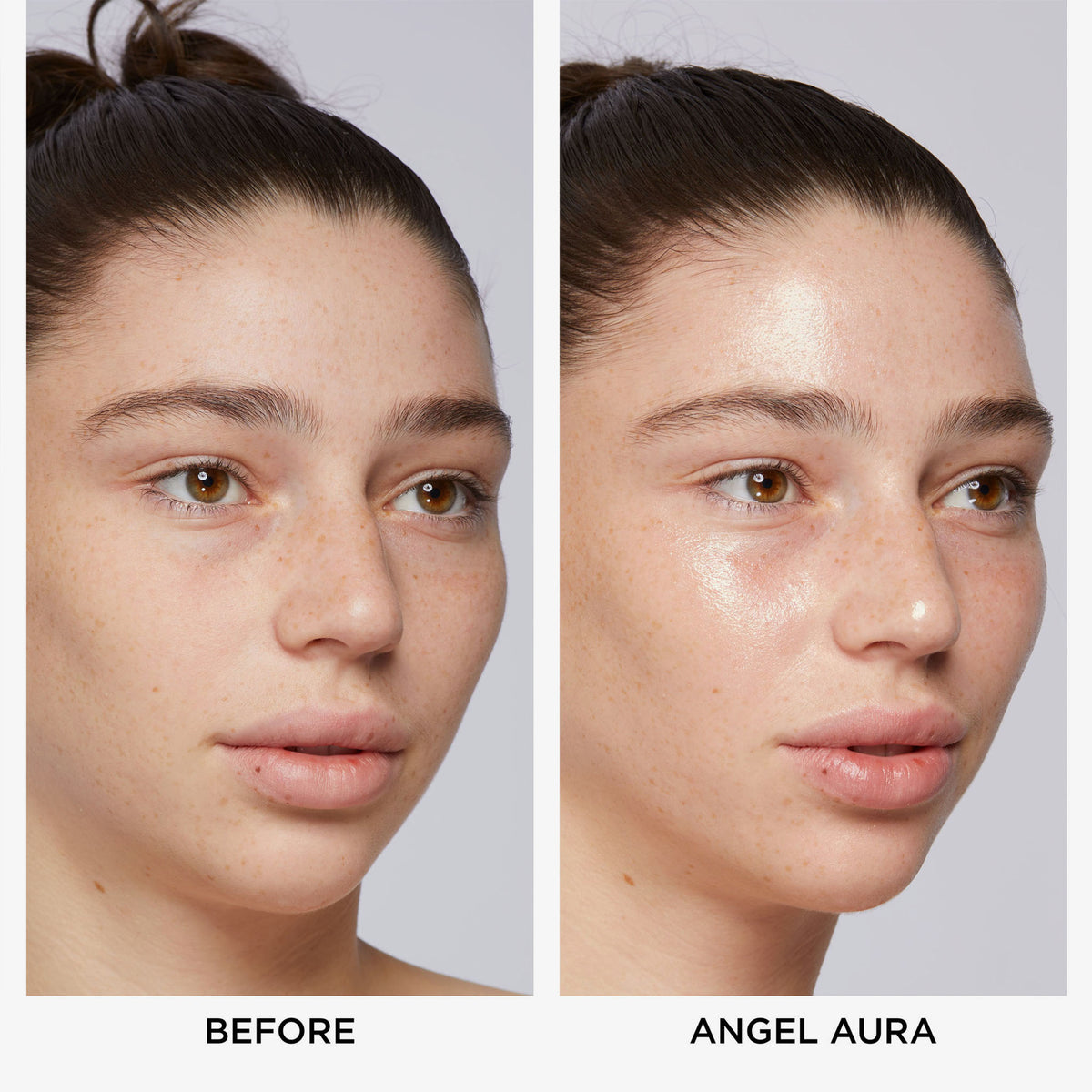 Vorher/Nachher Vergleich eines Gesichts mit NABLA Cosmetics Angel Aura.