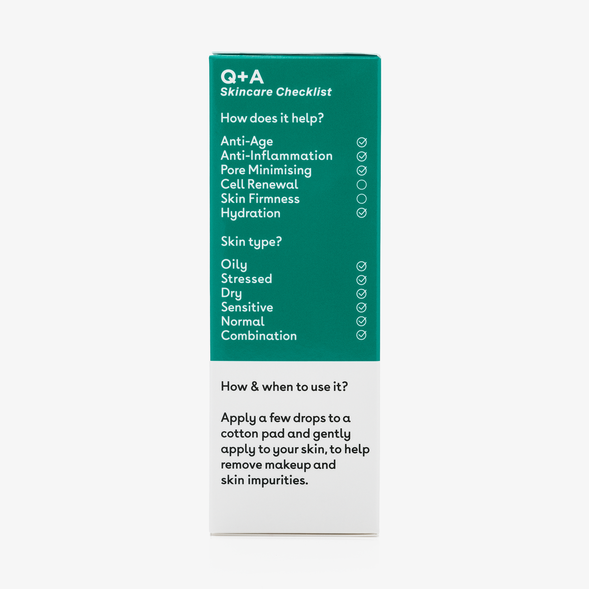 Auf der Packung des Niacinamide Daily Toner sind die Vorteile und geeigneten Hauttypen aufgeführt.