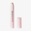 Ein rosa READY TO GLOW HIGHLIGHTER CRYSTAL MOOD 01-Stift von BLONDESISTER mit goldener Spitze und Kappe, abgebildet auf weißem Hintergrund.