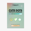 Produktverpackung Cute Dots for Spots & Blemishes mit holografischen Blumen-, Herz- und Sternmotiven.