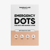 Verpackung der White Emergency Dots mit Salicylsäure, versehen mit vier Symbolen für Inhaltsstoffe und Produkteigenschaften.