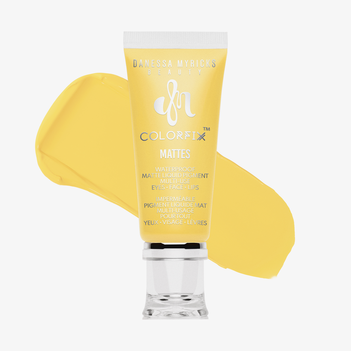 Eine Tube Danessa Myricks Beauty Colorfix Mattes in Lemonade mit gelber Pigmentierung dahinter.