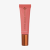 Eine rosa Tube mit einem kupferfarbenen Verschluss, beschriftet mit „Glosswork 4D Ultra Shine Plumping Gloss“ von Danessa Myricks Beauty, 10 ml, auf weißem Hintergrund.