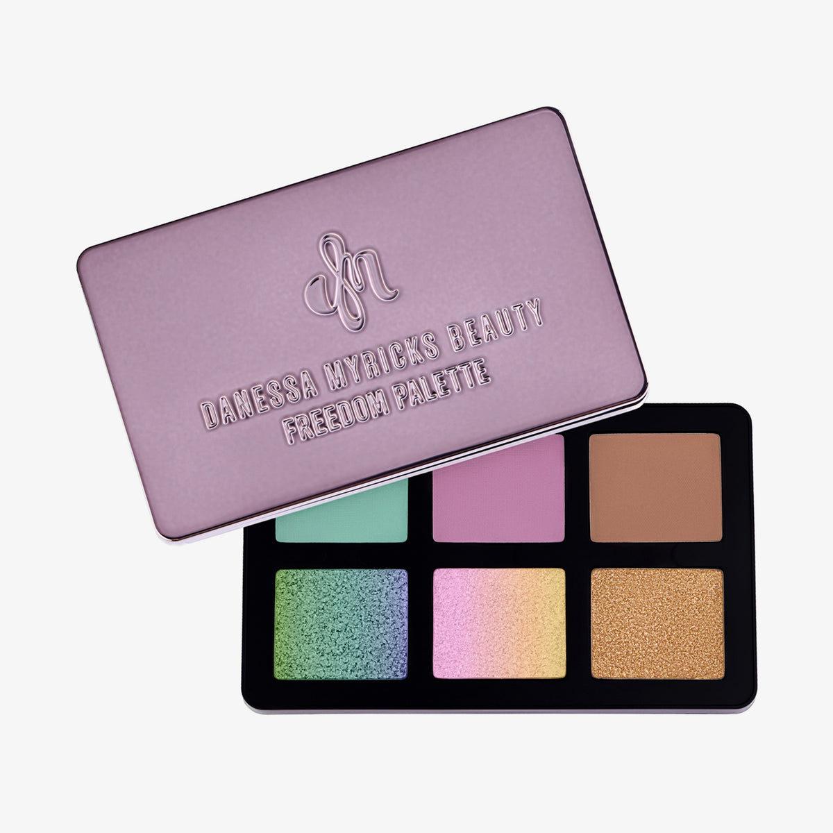 Lightwork Freedom Mini Palette Pastel Dream mit 3 matten und 3 schimmernden Shades und fliederfarbenem schimmerndem Deckel.