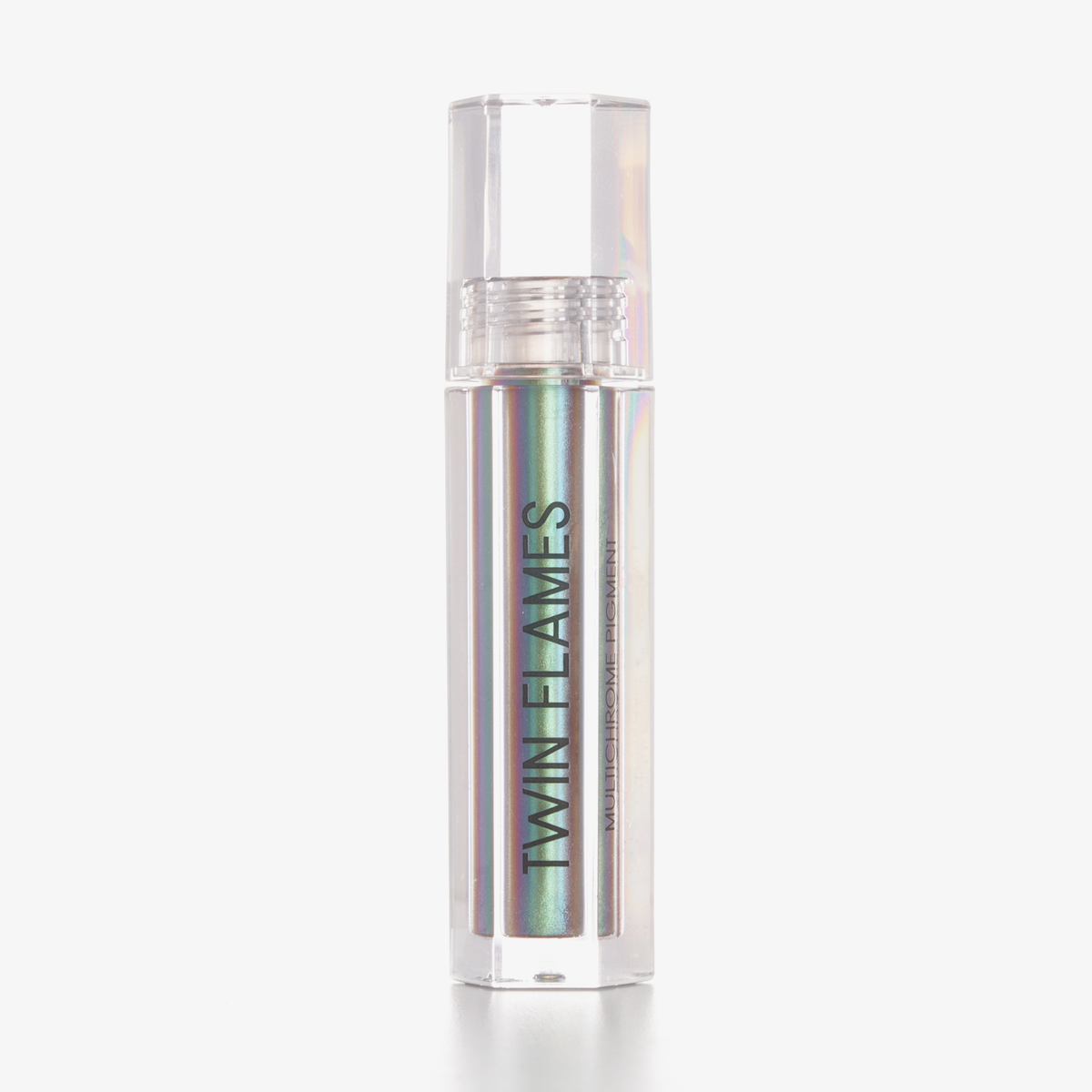 Eine durchsichtige Tube Twin Flames Soulmate mit blau-lila schimmerndem Inhalt vor weißem Hintergrund.