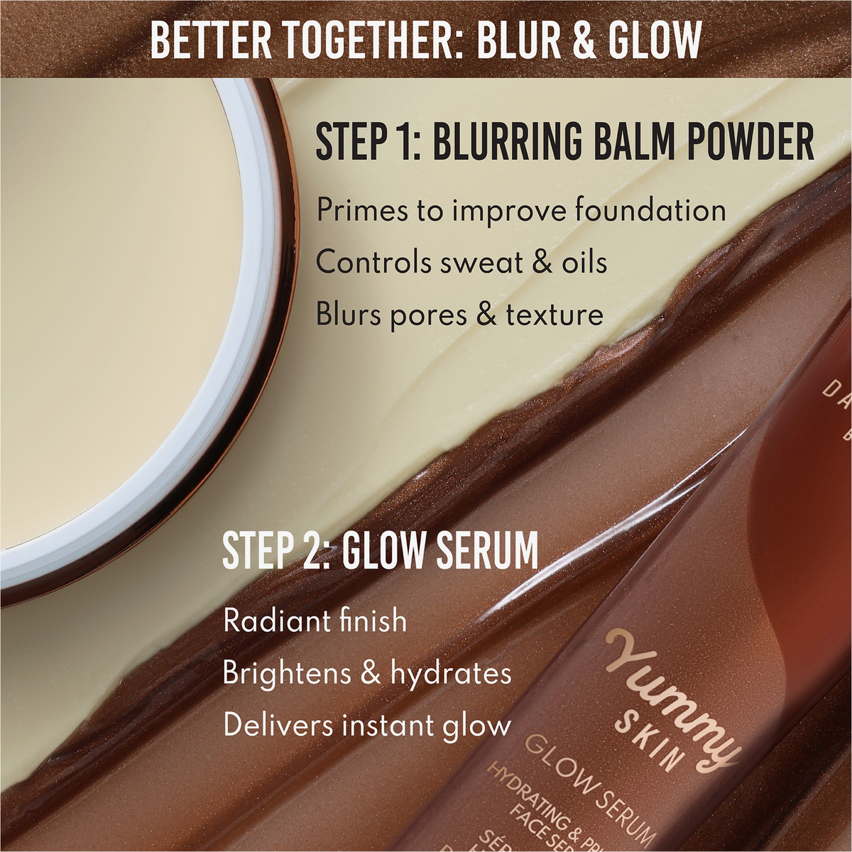 Das Danessa Myricks Beauty Yummy Skin Glow Serum bereitet die Haut vor und versorgt sie mit Feuchtigkeit. Es bildet die perfekte Grundlage, bevor der Blurring Balm Powder für ein ebenmäßiges, strahlendes Finish aufgetragen wird.