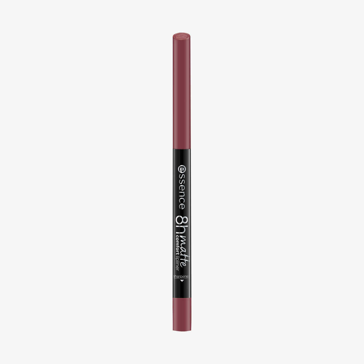 Ein mauvefarbener Essence 8h matte comfort lipliner pencil mit einem schwarz-weißen Etikett.