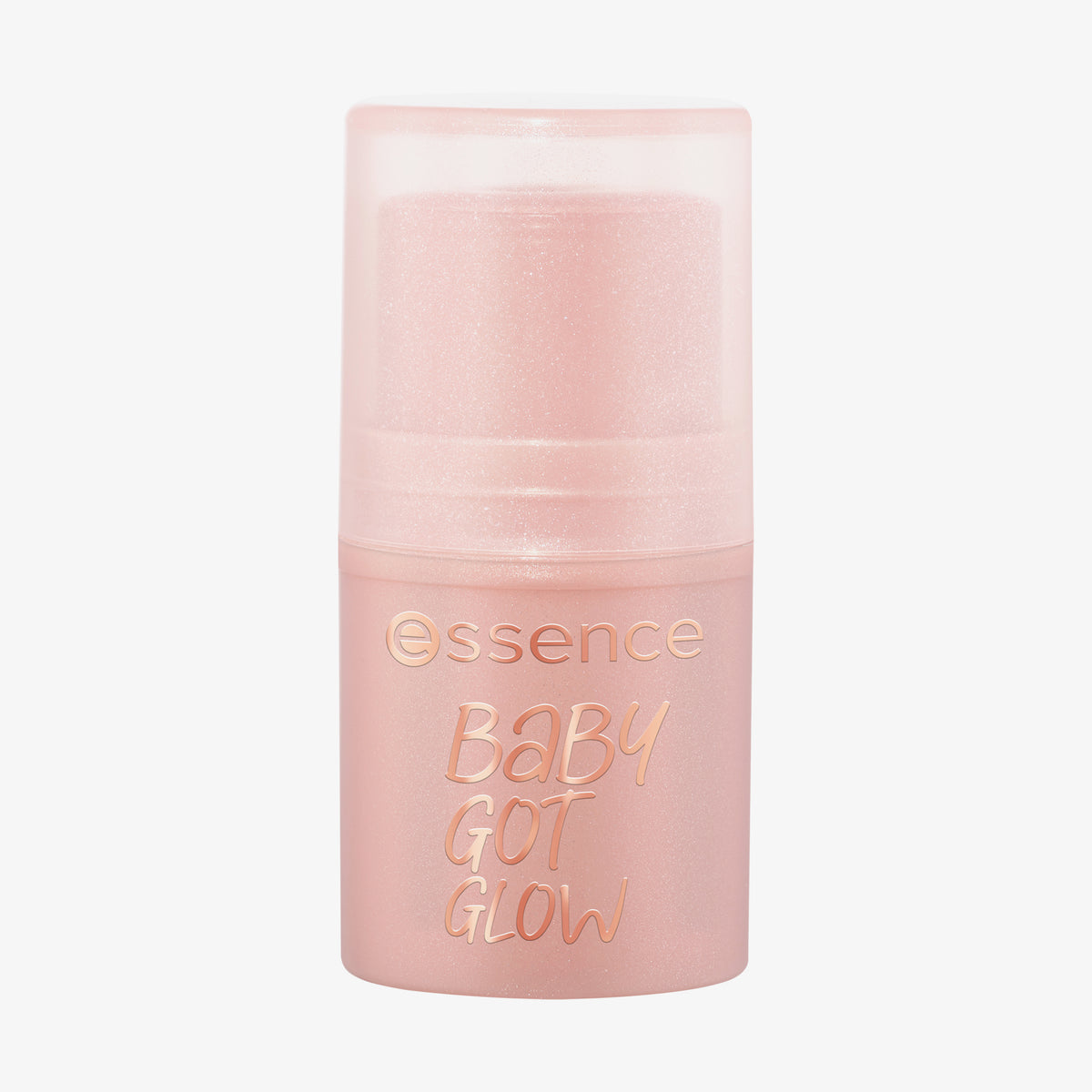 Der Essence BABY GOT GLOW Highlighter Stick ist in Rosa auf weißem Hintergrund abgebildet.