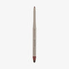 Beiger Gel-Eyeliner-Stift mit burgunderfarbener Spitze und integriertem Schwämmchen, stehend vor weißem Hintergrund.