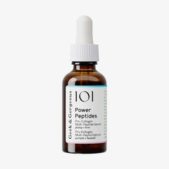 Braune Serumflasche Power Peptide mit weißem Deckel vor weißem Hintergrund.