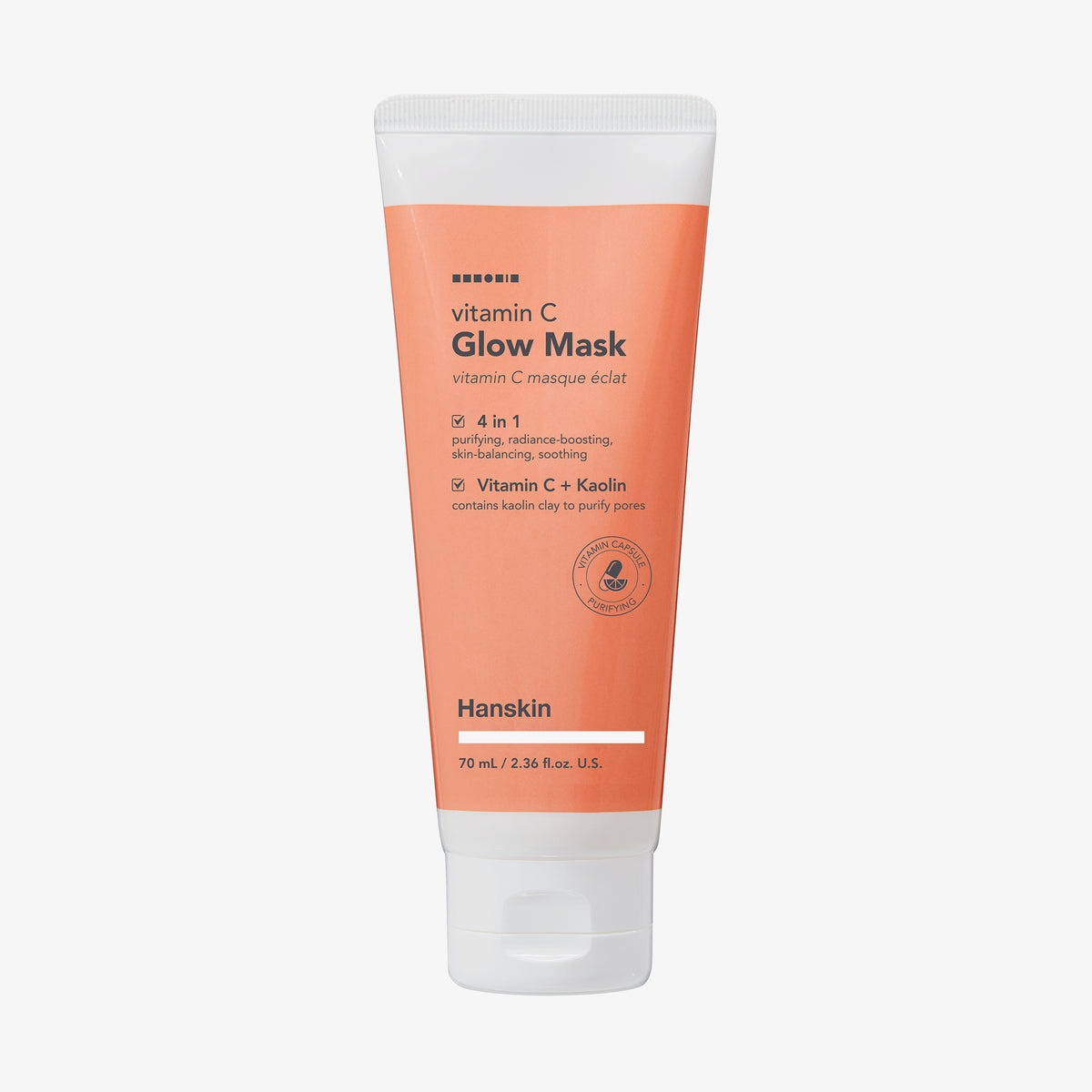 Hanskin Vitamin C Glow Mask in orange-weißer Tube, 70 ml, mit reinigender und strahlungsfördernder Wirkung durch Kaolin & Vitamin C.