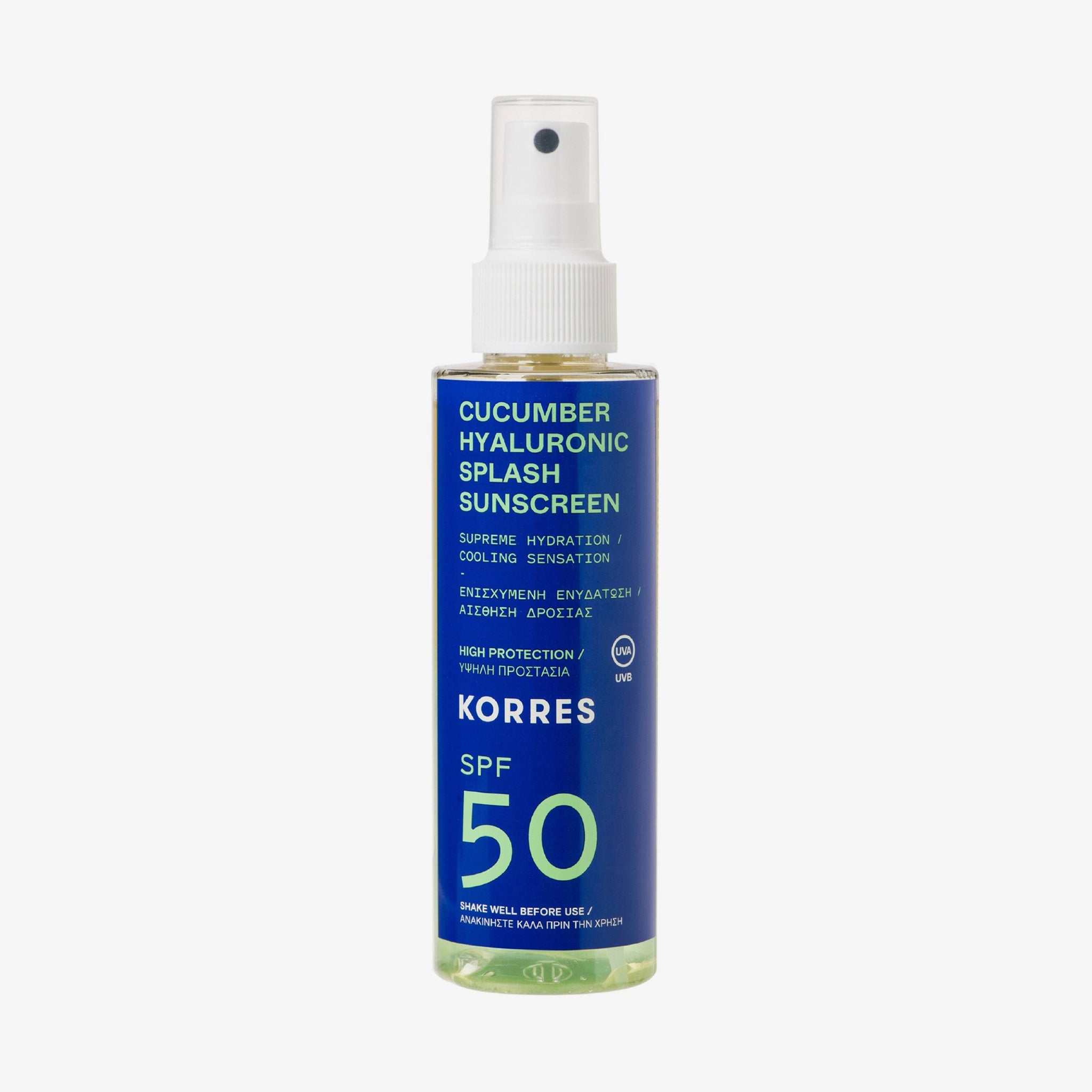 KORRES Cucumber Hyaluronic Splash Sonnenschutzspray für Gesicht+Körper SPF50 (150ml)