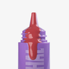 Nahaufnahme des lilafarbenen spitzen Applikators des Lethal Cosmetics DEW DRIP Liquid Blush Muse; flüssiger rosaroter Blush läuft heraus.