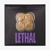 Square Lethal Cosmetics MAGNETIC™ Pressed Powder Shadow, glitzerndes Gold-Chrom, blumenförmige Pfanne.