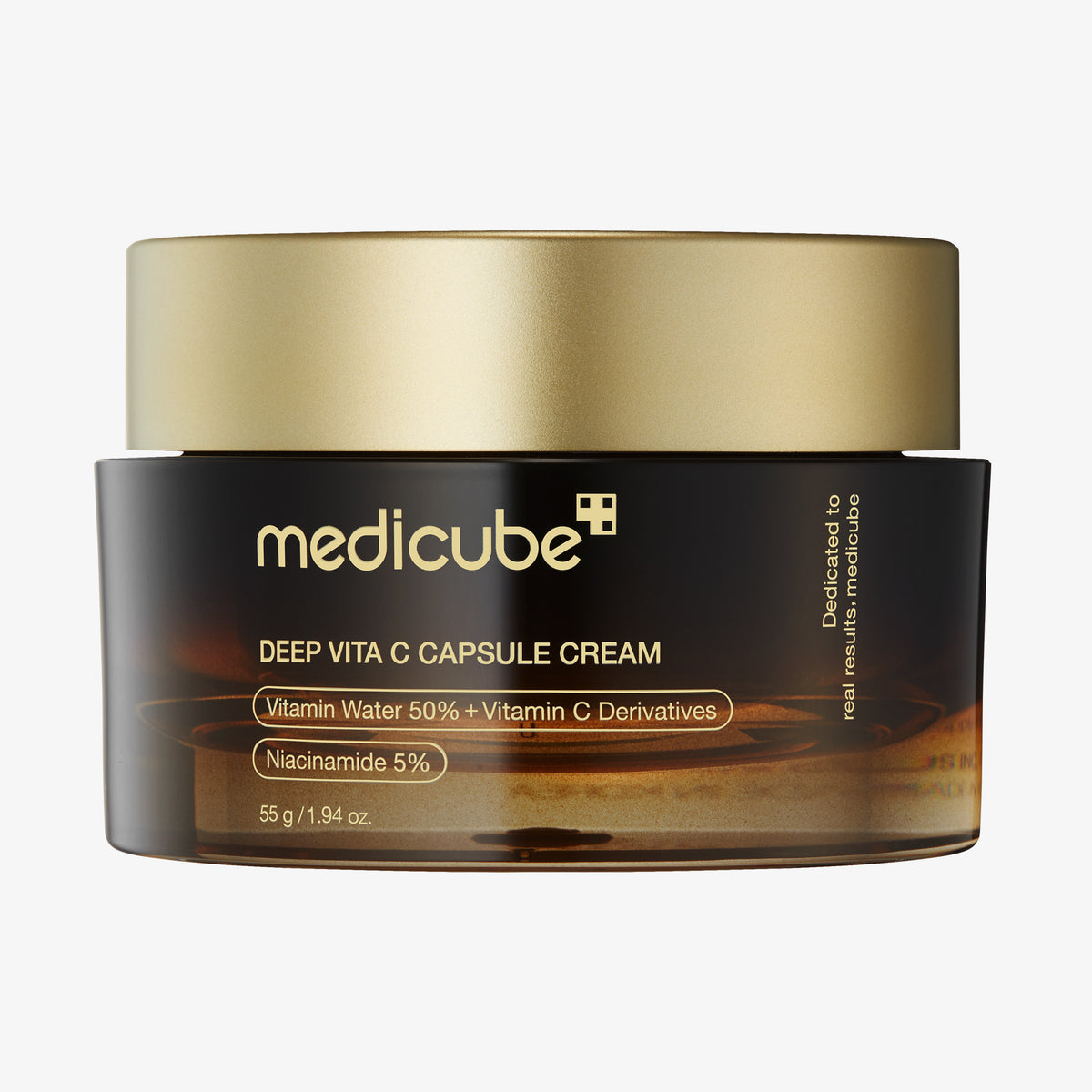 Ein 55-g-Tiegel Deep Vita C Capsule Cream mit goldenem Deckel, enthält Vitamin C und Niacinamid.