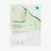 Vorderseite einer „Medicube Super Cica Calming Mask“-Packung mit Text und einem Motiv aus einer gelartigen grünen Flüssigkeit.