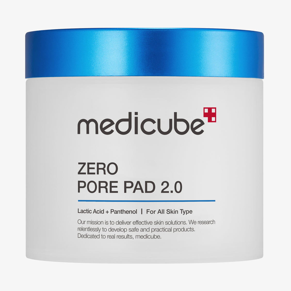 Ein weißer Tiegel Zero Pore Pad 2.0 mit blauem Deckel und Produktdetails auf dem Etikett.