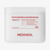 Weißer Behälter für „Mediheal Phyto-Enzyme Clear Peeling Pad“ mit roter Beschriftung und Produktangaben auf dem Etikett.