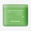 Grünes „Mediheal Teatree Trouble Calming Pad“ mit weißen Produktangaben auf der Vorderseite.