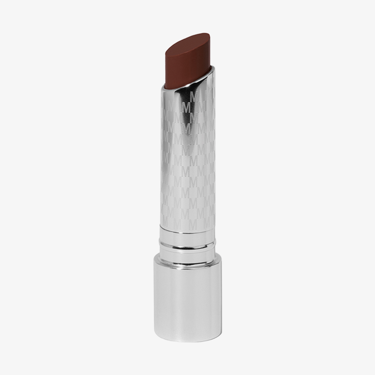 Mesauda Milano Hydramorphosis: ein brauner Lippenstift in einer silbernen Tube auf weißem Hintergrund.