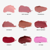 Neun Farbmuster des „Art Of Skin Blush Stick“ von NABLA Cosmetics: Bloomy, Misty Mauve, Chamomille, Daydream, Toasty, Beauty Instinct, Eternity, Gelso, Icy Rose.