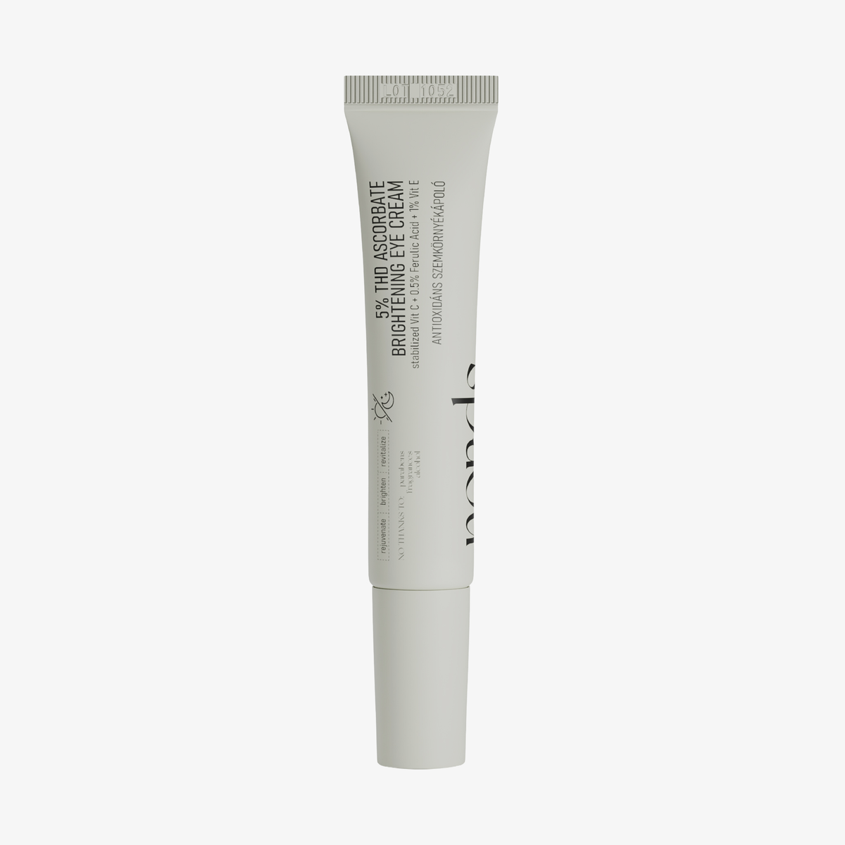 Eine Tube der NERDS. 5% THD Ascorbate Brightening Eye Cream mit weißem Hintergrund.