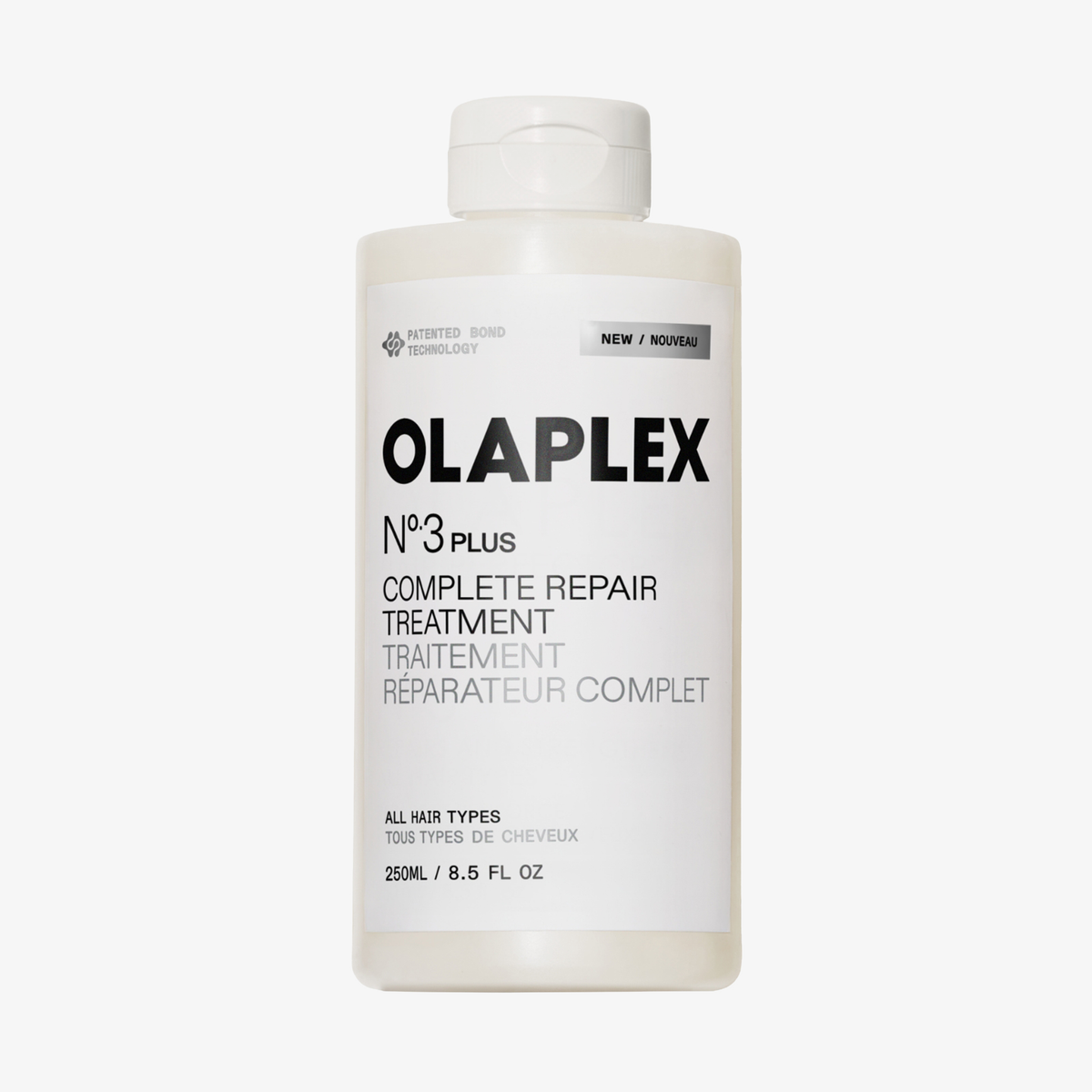 Eine 250ml Flasche OLAPLEX N°3 PLUS Complete Repair Treatment für alle Haartypen.