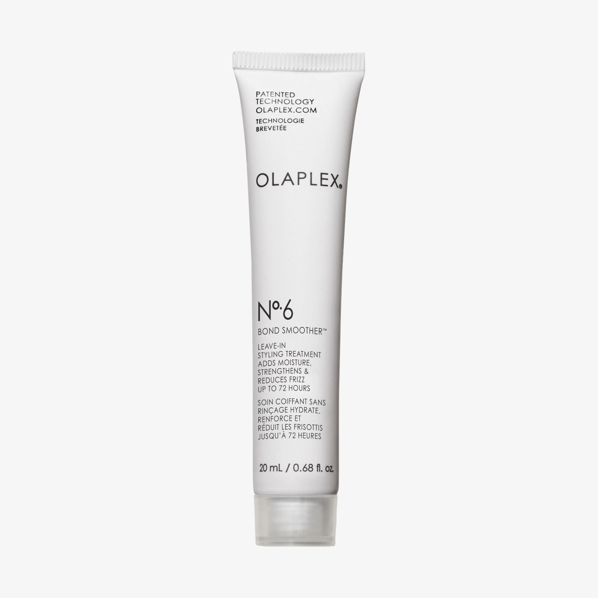 Eine 20-ml-Tube OLAPLEX N°6 Bond Smoother Leave-in Haarkur auf weißem Hintergrund.