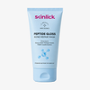 Hellblaue Tube der „Skinlick Peptide Gloss Bond Repair Mask“ mit Text und einer Molekülgrafik auf der Vorderseite.