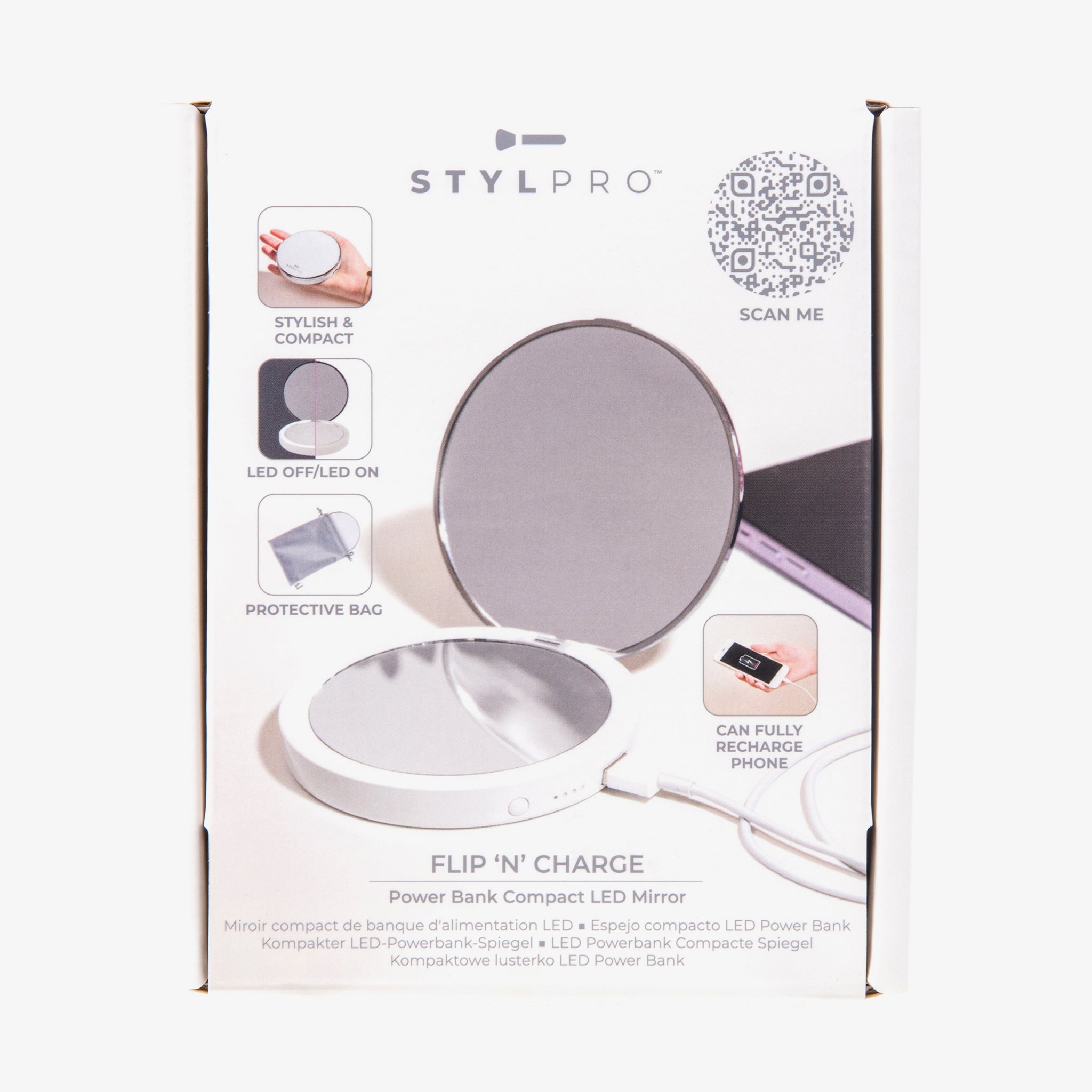 STYLPRO Flip n Charge Power Bank Compact LED Mirror