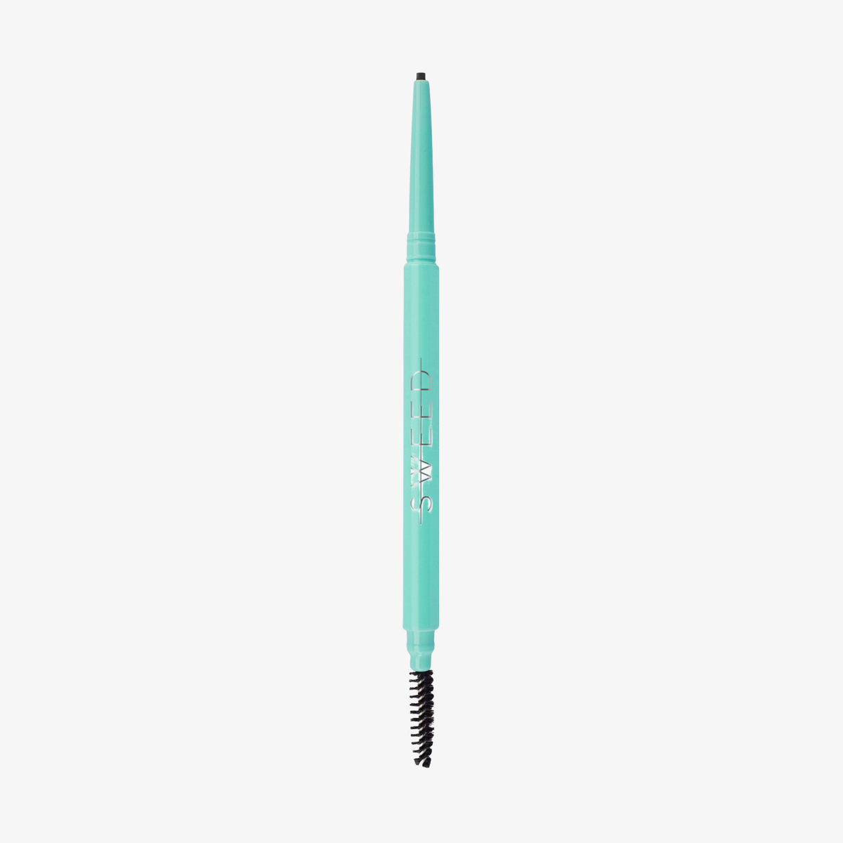 SWEED Augenbrauenstift: Teal, mit einem Pinsel an einem Ende und einer ausfahrbaren Spitze am anderen Ende, abgebildet auf weißem Hintergrund.