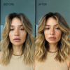 Vorher-Nachher-Fotos einer Frau mit welligem, gesträhntem Haar, die das Abyssian Hello Volume Shampoo gegen Haarausfall verwendet.