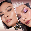 Zwei Eye-Make-up-Looks mit der Lightwork VII Palette: links ein softer gold-bronzener Look, rechts ein intensiver lila-glänzender Look.