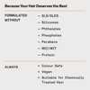 Textgrafik für OLAPLEX Rich Hydration Mask: Frei von SLS/SLES, Parabenen, Phosphaten, Phthalaten, Silikonen, MIC/MIT, Protein; vegan und sicher für farbbehandeltes Haar.