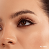 Nahaufnahme eines Auges mit langen, geschwungenen Wimpern und dezentem Eyeliner, bei der das Mesauda Beauty SPACE GAZE CHRISTMAS KIT präsentiert wird.