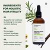 Auf grünem und weißem Hintergrund ist eine Flasche Scandinavian Biolabs Bio-Pilixin® Serum abgebildet, neben der die wichtigsten Vorteile für die Haarvitalität aufgeführt sind.