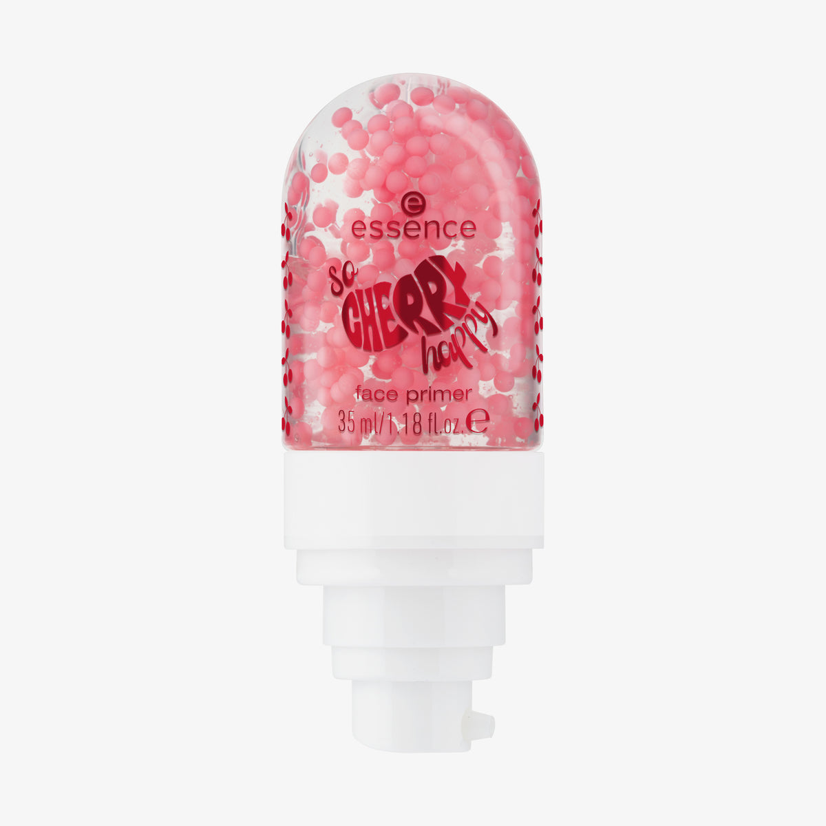 Geöffneter Essence SO CHERRY Happy Face Primer 01 mit rosa Gelperlen darin.