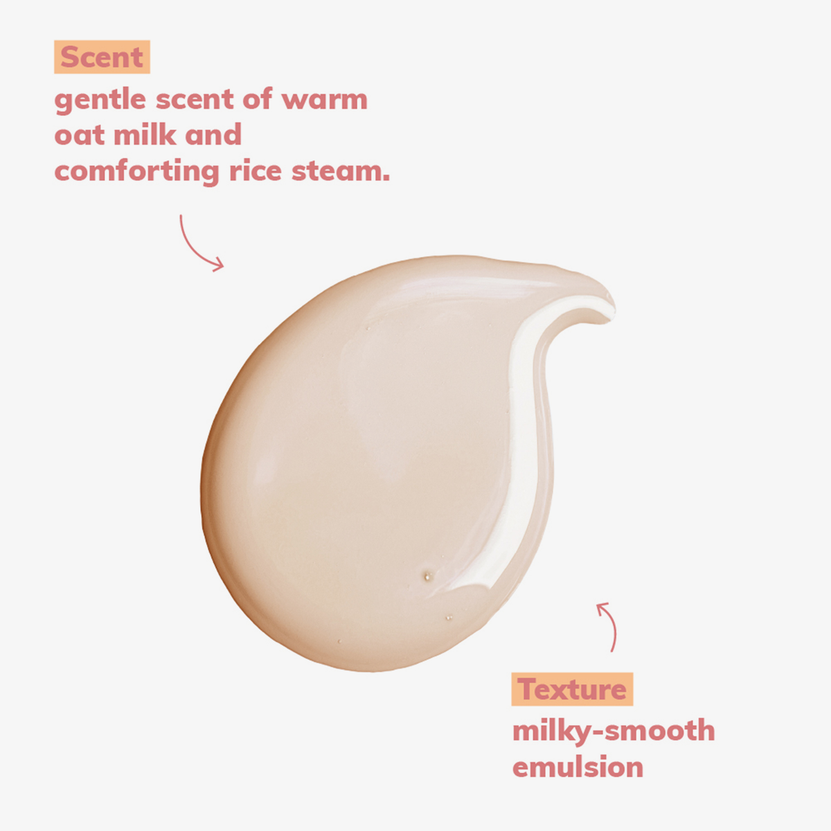 Abyssian Dream Bonds Bio-Emulsion: eine cremige, beigefarbene Emulsion mit einem sanften Hafermilchduft und einer milchig-geschmeidigen Textur.