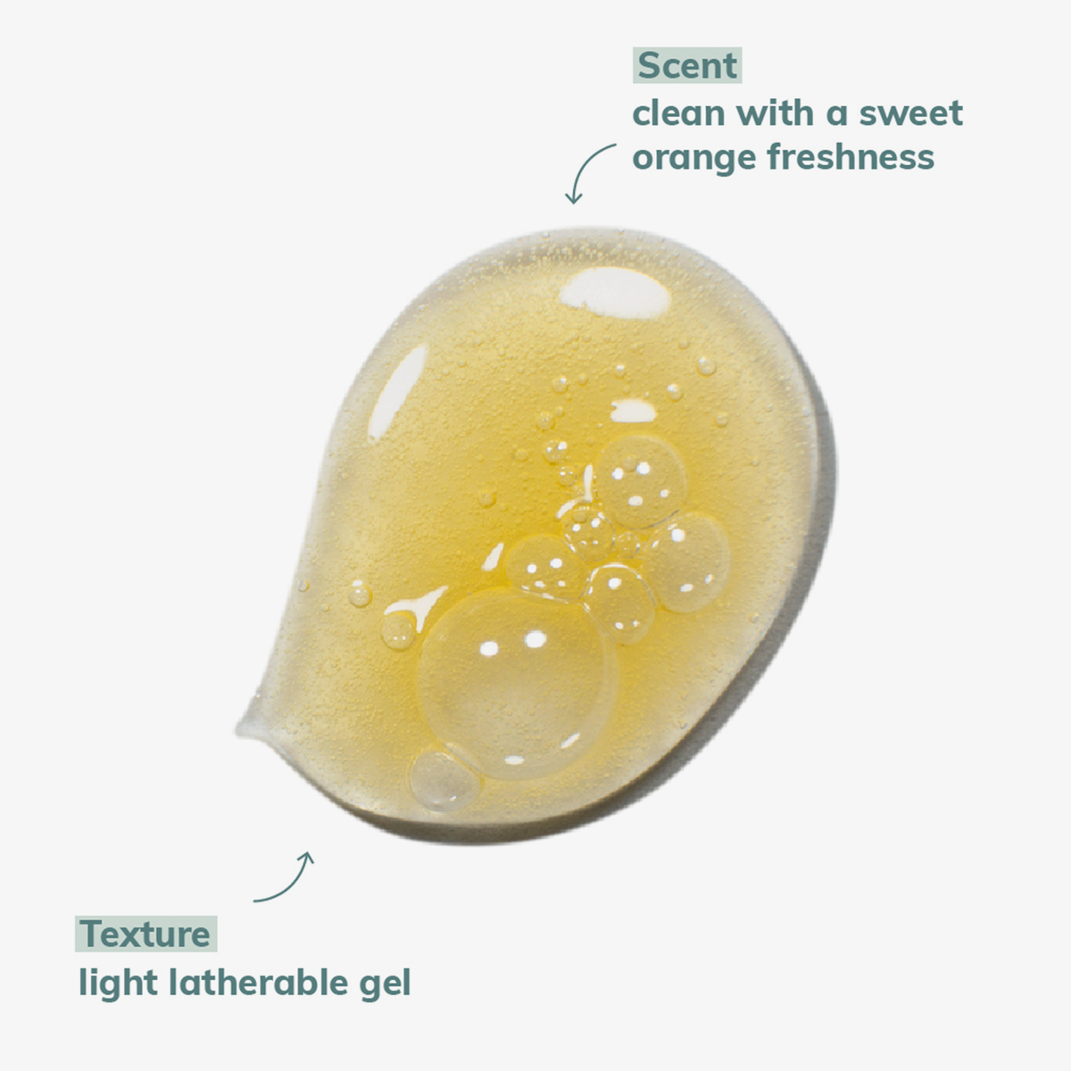 „Hello Volume Hair Loss Shampoo“ von Abyssian: ein leichtes, gut schäumendes orangefarbenes Gel mit Bläschen und einem süßen Orangenduft.