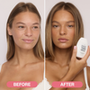 Teilbild einer Frau vor und nach der Anwendung von Bali Body Face Tan Milk Drops, das einen gebräunten, ebenmäßigen Teint zeigt.