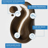 Ein brauner Abstrich des Self Tanning Foam 1 Hour Ultra Express mit Textboxen, die die Eigenschaften hervorheben: Beschleuniger, kein Duft, schneller Glanz und warmer Ton.