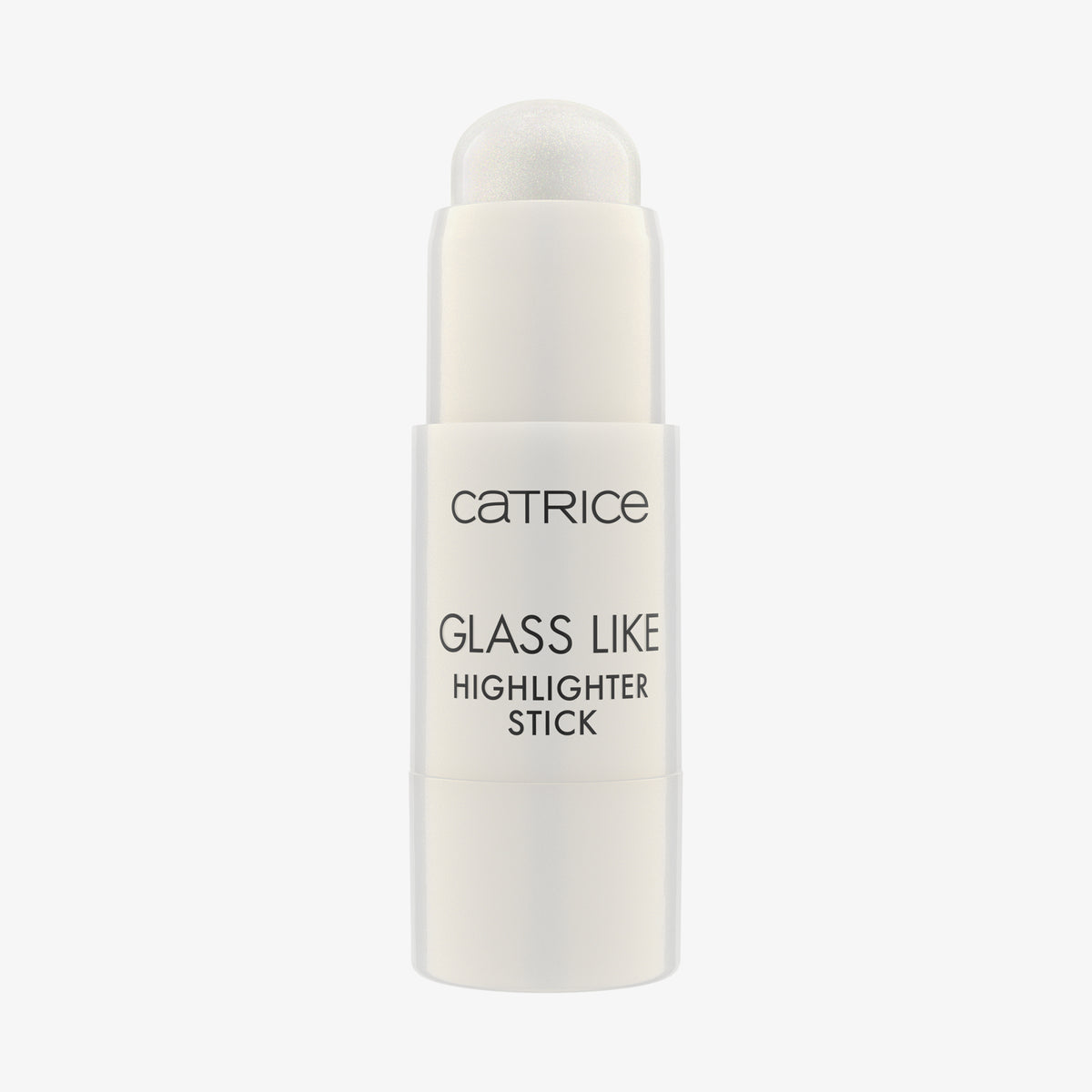 Abgebildet ist ein Catrice Cosmetics Glass Like Highlighter Stick 010 in Weiß, bei dem die Kappe abgenommen wurde und das Produkt im Inneren zum Vorschein kommt.