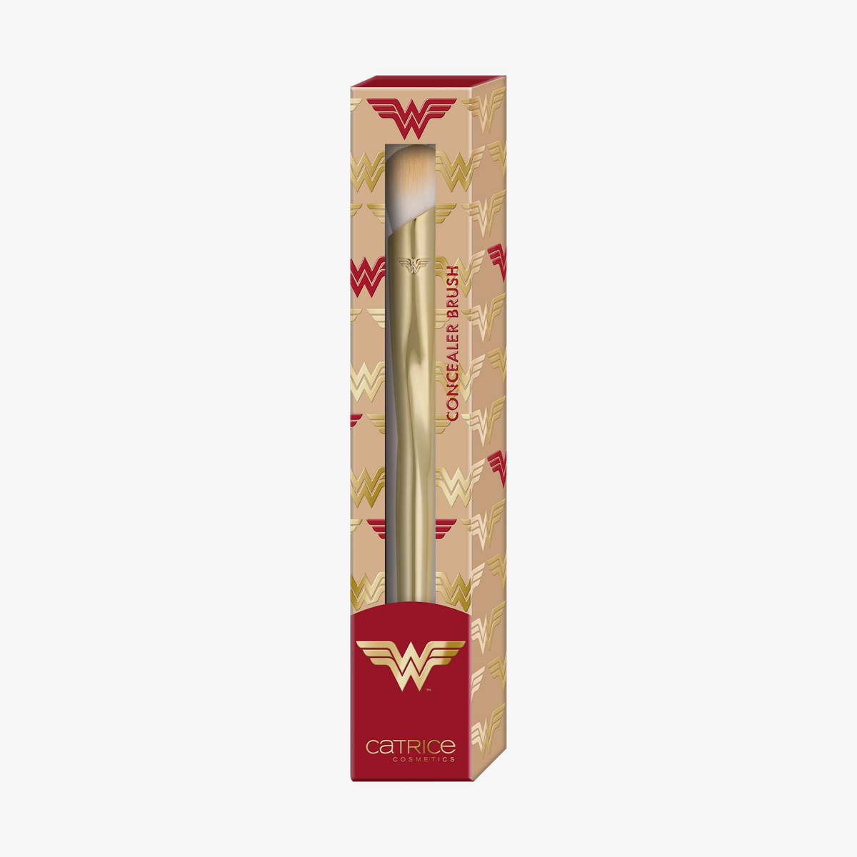 Wonder Woman Concealer Brush von Catrice in einer dekorativen Box mit Logo und Design.