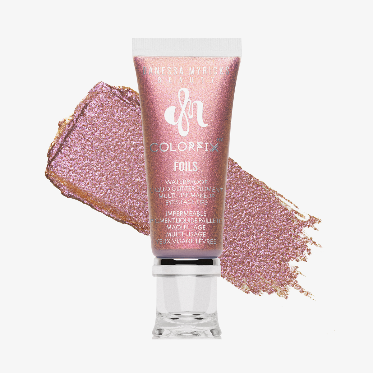 Eine Tube Danessa Myricks Beauty Colorfix Foils flüssiges Glitzerpigment im Farbton Alien.