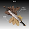 Zweiseitiger Pigment-Stick mit schimmernden Nuancen: „Apollo“ (Schokobraun mit Goldschimmer) und „Artemis“ (Goldfolie mit Glitzer).